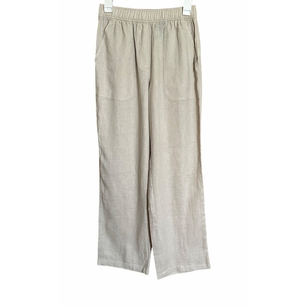 Zara Womens Pants 100% Linen Slacks Beige Sz XS Elastic Waist Bohemian pants